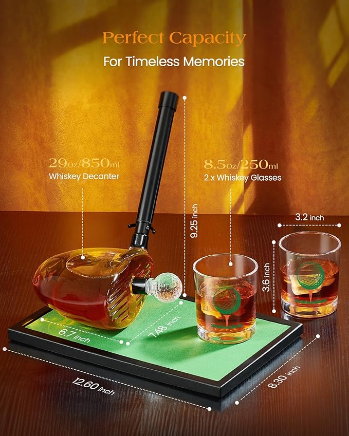 Golf Gifts for Men Dad, Kollea Golf Club Whiskey Decanter with Shot Glasses, Liquor Decanter Set for Men Husband Coaches Golfers, Cool Birthday Gifts for Brother Guys