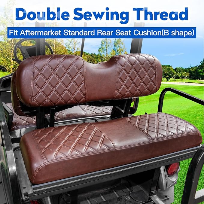 NOKINS Golf Cart Diamond Front&Rear Seat Covers Kit, Front Seat Covers Fits Club Car Precedent/Tempo/Onward Premium Seat Cushion, Rear Seat Covers Fits Aftermarket Standard Cushion(Brown&Brown 8438)