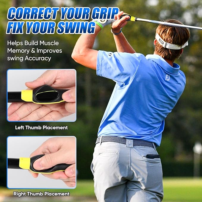 Golf Grip Trainer for Right & Left Hand, Swing Training Aid for Correct Hand Position, Anti-Slip Golf Grip Attachment, Muscle Memory Golf Practice Tool for Beginners & Pros