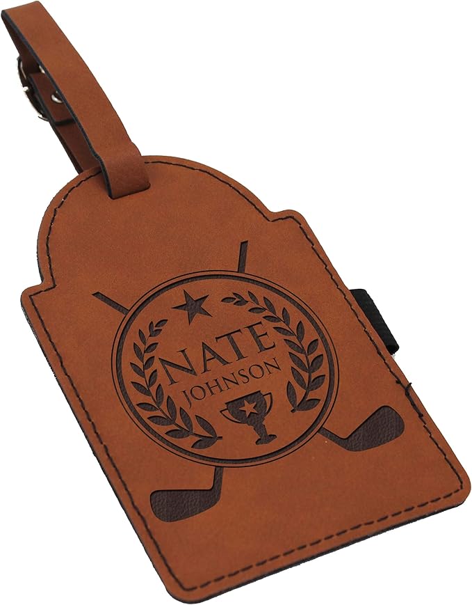 Custom Engraved Golf Luggage and Bag Tag - Personalized Golfing Accessories Gift for Golfer, Mom, Dad, Him, Her (Rust)
