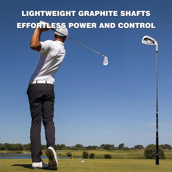PGM 7 Piece Men’s Golf Iron Set for Right Handed, Forgiving Design Sets with Graphite Shaft and Easy Control Grip Include Golf Club Iron 5 to 9 PW SW