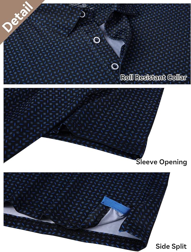 Esabel.C Golf Shirts for Men Dry Fit Performance Short Sleeve Print Moisture Wicking Collared Shirt
