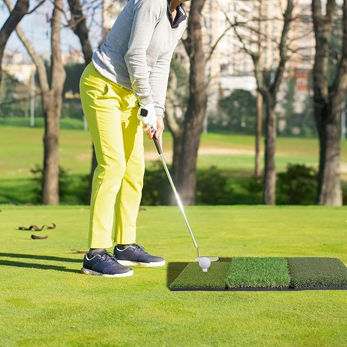 Golf Hitting Mat 24"x16" | 24"x24" Tri-Turf Golf Practice Mat Outdoor Indoor Portable Training Matt Traint Aid Batting Turf Matt for Chipping, Driving and Full Swing Practice