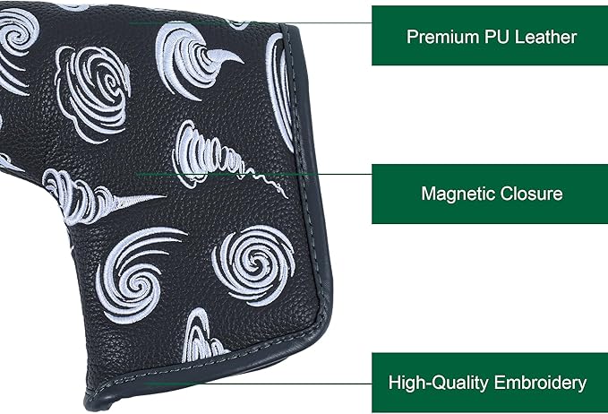 Golf Club Headcover, Premium Leather Embroidery Mallet Putter Cover Blade Head Covers, Stylish Golf Accessories, Great Golf Gifts for Men and Women Golfers