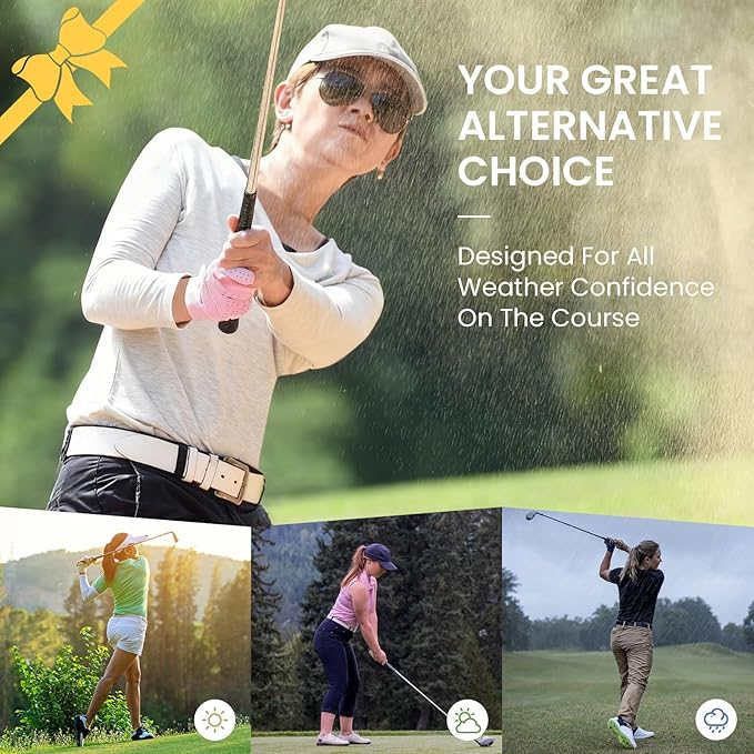 FINGER TEN Womens Ladies Golf Gloves Pair Both Hand or 2 Pack Left Right Hand, All Weather Grip & Comfortable Glove for Serious Performance, Stylish Pink White Fit S M L XL