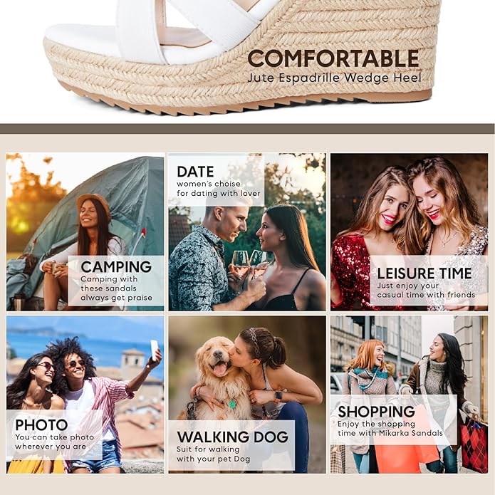 mikarka Women's Open Toe Espadrilles Wedge Sandal Slip On Elastic Ankle Strap Platform Sandals Dressy Comfortable Wedges Shoe