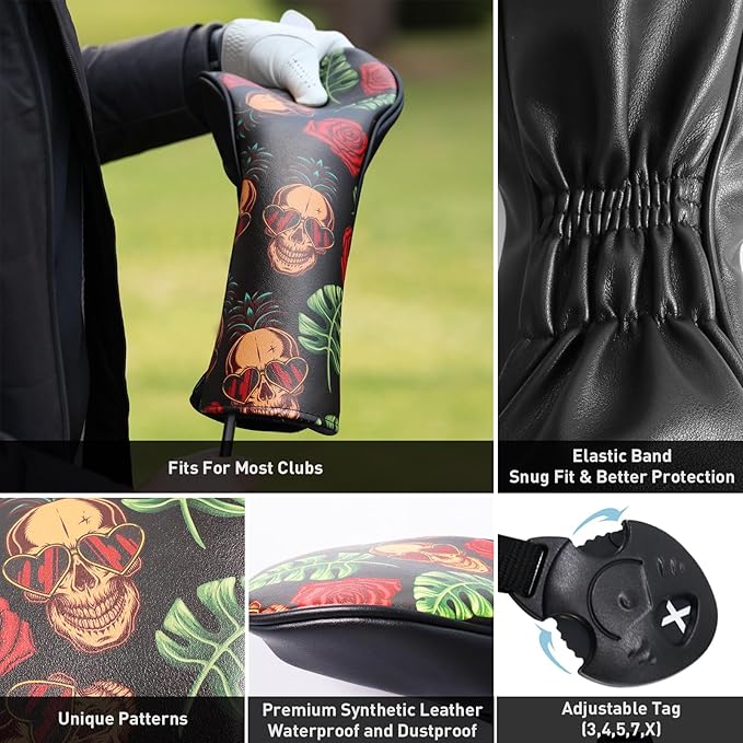 FINGER TEN Golf Club Head Covers for Woods Driver Fairway Hybrid with Interchangeable Number Tag 1 3 5 Premium Leather Headcovers for Women Men