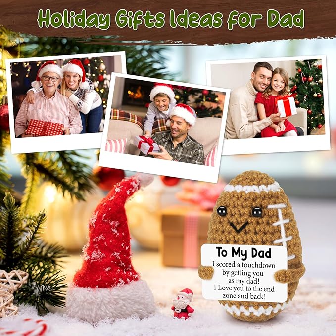 Dad Gifts from Daughter Son Wife, Positive Handmade Crochet Dad Christmas Birthday Gift, Funny Cute Small Gifts for Dads, I Love You Girl Papa Gift Idea, Unique Doll for Step-Dads Football