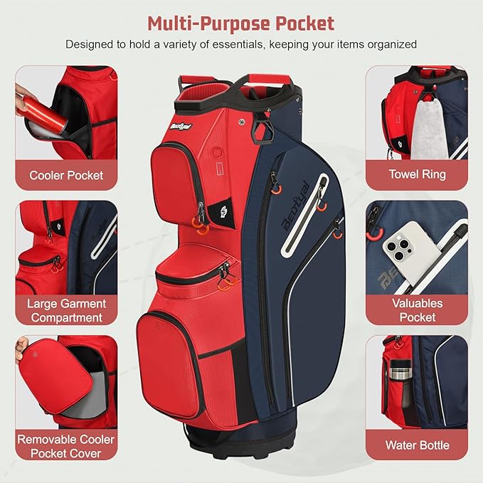 Golf Cart Bag 15 Way Organizer Divider Top Golf Club Cart Bag for Men Women with Cooler, Handles and Rain Cover