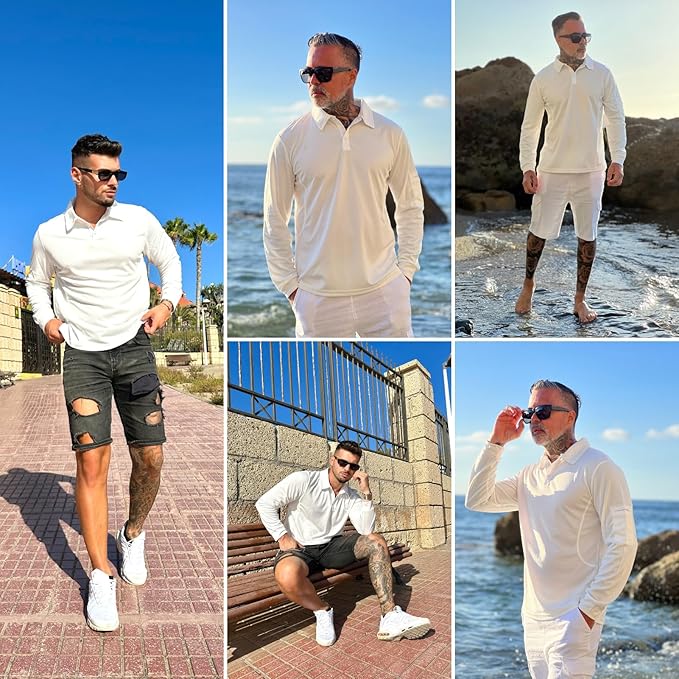Deyeek Men's Polo Shirts Long Sleeve Golf Polo Shirts for Men Quick Dry UPF 50+ Sun Protection Polos Casual Collared Shirts