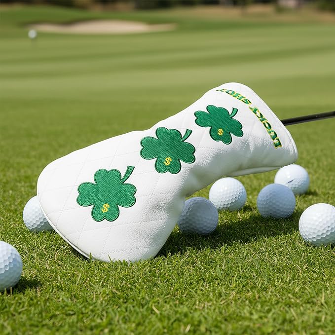 Golf Club Covers, 1pc or 3pcs Golf Headcovers Set 1 3 h, White PU Leather Driver Headcover, 3 Wood Cover, Hybrid Headcover Lucky Clover Style Golf Club Protective Case
