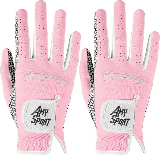 Amy Sport Golf Gloves Women's Upgrade Rain Grip Left Hand Weathersof Value 2 Pack, Right Handed Golfer Hot Wet All Weather Glove for Women Girls Ladies, Fit Size Small Medium Large