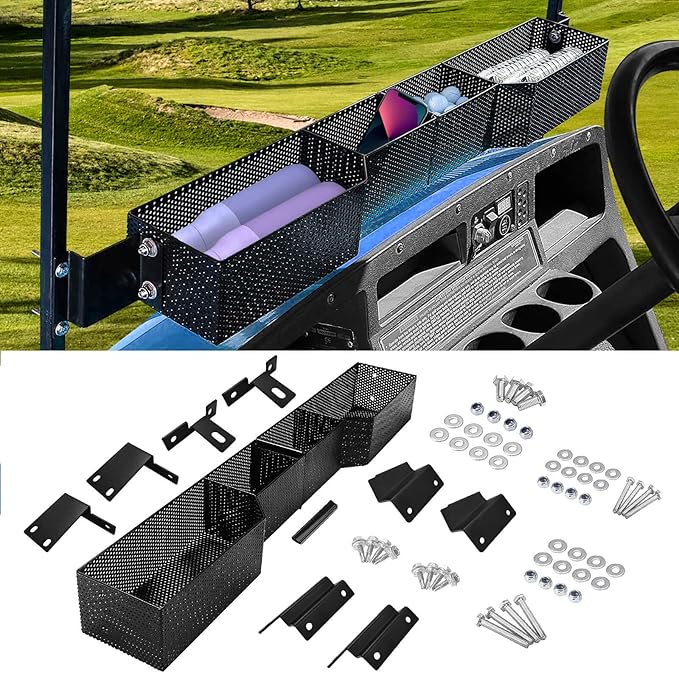 Golf Cart Basket Front Inner Fit EZGO TXT & RXV, Club Car Precedent&DS (2000 up) Golf Carts, Heavy Steel Mesh Durable Golf Cart Storage Tray Dash Organizer