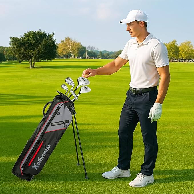 Golf Stand Bag, Lightweight Golf Bag with Stable Stand,Compact Design Featuring Easy-Carry Shoulder Straps, 4-Way Top, Essential Storage Pockets