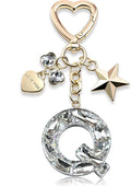 Cute Bling Keychain initial Letter Butterfly Star Pink Purple Gift for Women Girls Bag Cup Charms Accessories
