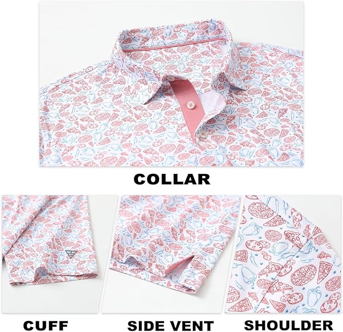 M MAELREG Mens Golf Shirt Short Sleeve Dry Fit Print Moisture Wicking Performance Patterns Collared Polo Shirt