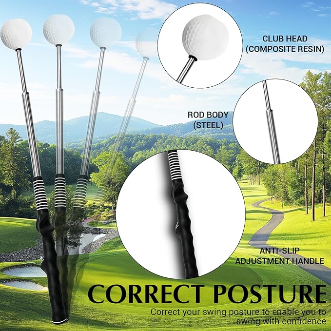 Golf Swing Trainer & Golf Grip Trainer – Retractable Golf Training Aid with Click Feedback for Tempo, Strength & Accuracy | Portable Golf Training Grip Tool for Indoor & Outdoor Practice