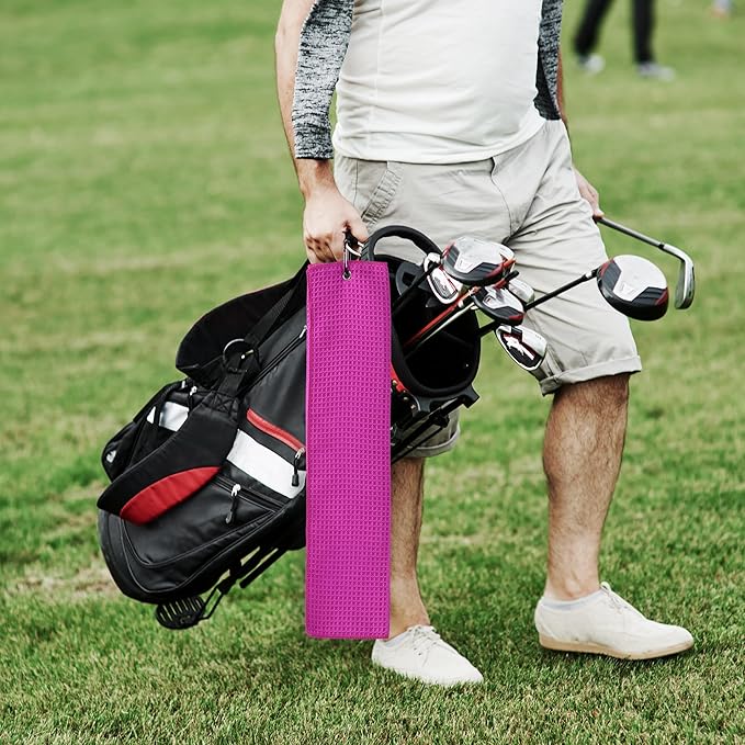 Mile High Life Premium Waffle-Weave Golf Towel | 16" X 24" | Extra Absorbent & Quick-Dry | Ultra-Soft Microfiber | Carabiner Clip | Multi-Color Options | Golf Accessory for Men & Women, Pink C