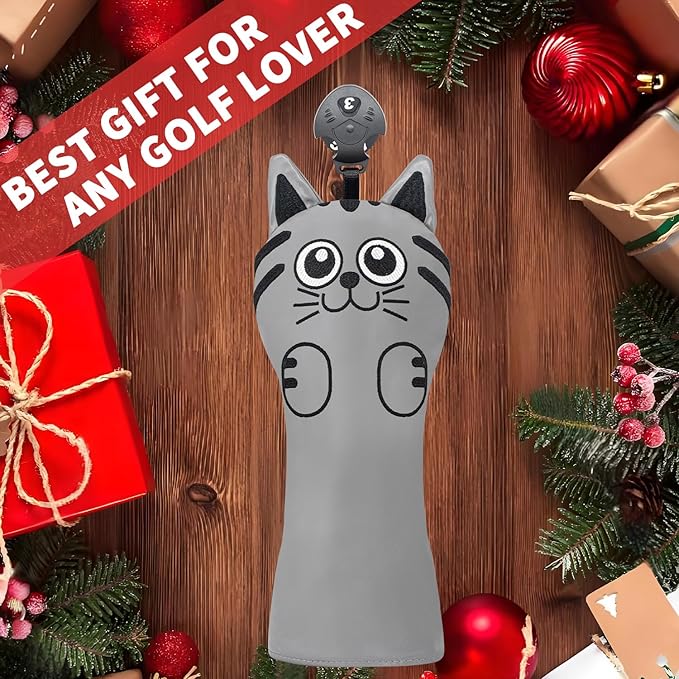 Golf Kitty Head Cover Golf Club White Leather Headcovers 1pc/4pcs Set Fits Driver Fairway Wood Hybrid Utility Putter Iron Wedge Headcover.