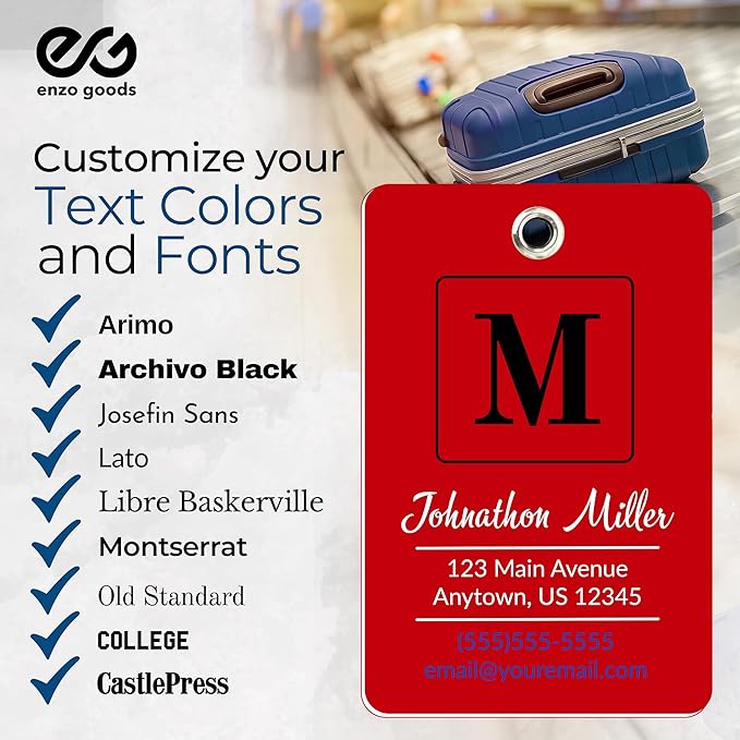 Personalized Luggage Tag | 6 Pack | Custom Luggage Tags for Suitcases | Kids Backpack Tag | 10 Color Options & Choose Font, Font Color