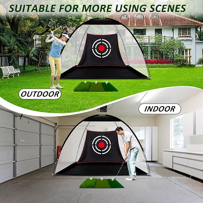 Gagalileo Golf Net: Backyard Practice Hitting Driving Training by Turf Mat Target Real Ball Indoor Outdoor Chipping Swing Gift for Golfers Dad Husband Men