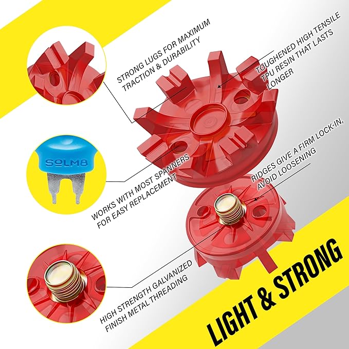SOLM8 Golf Shoe Replacement Spikes - Metal Screw Threading Dia ¼ Inch/6mm Easy to Install on Cricket & Golf Cleats (Spanner Included)