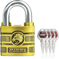 50mm Heavy Duty Waterproof Keyed Padlock with 4 Keys Resettable for Outdoor Use, Brass Finish