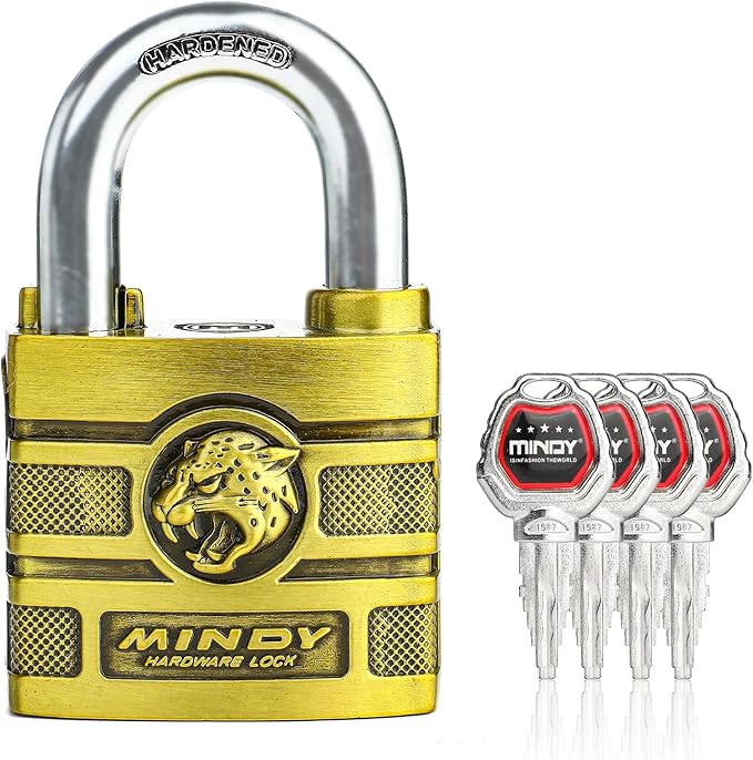 50mm Heavy Duty Waterproof Keyed Padlock with 4 Keys Resettable for Outdoor Use, Brass Finish