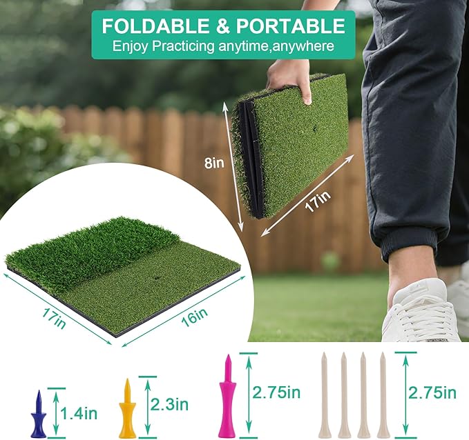 Golf Hitting Mat 24"x16" | 24"x24" Tri-Turf Golf Practice Mat Outdoor Indoor Portable Training Matt Traint Aid Batting Turf Matt for Chipping, Driving and Full Swing Practice