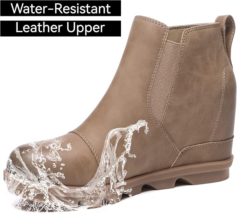 Athlefit Women's Wedge Ankle Boots Comfortable Slip On Wedge Booties