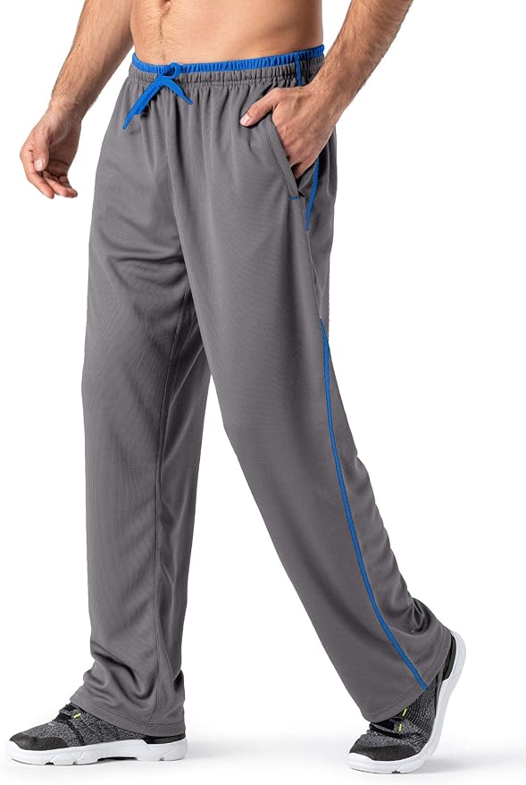 MAGNIVIT Men's Lightweight Sweatpants Loose Fit Open Bottom Mesh Athletic Pants with Zipper Pockets