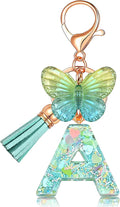 JINGUAZI Initial letter Keychains for Women Tassel Butterfly Pink Purple Cute Car Keychain for Wallet Backpack bag charm
