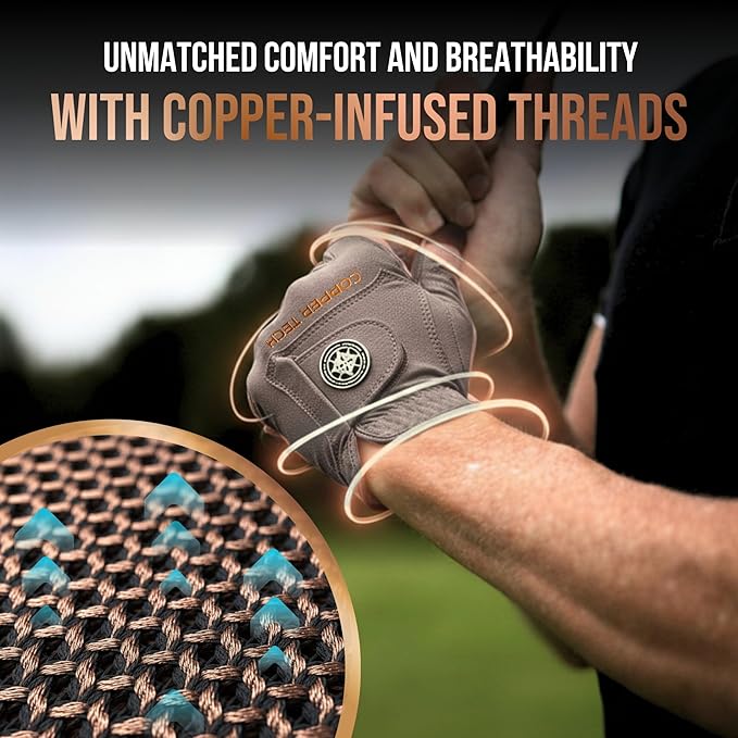 Copper Tech Golf Gloves Men Right Handed Golfer or Left Handed Golfer (2nd Gen) | Copper Compression Joint Support Golf Glove