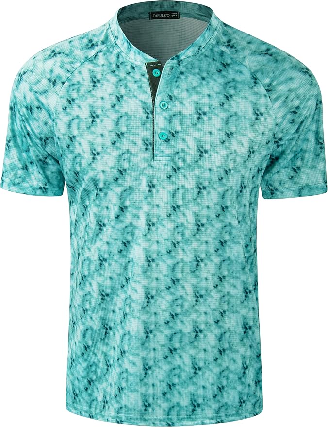 TAPULCO Mens Collarless Golf Shirts Short Sleeve Dry Fit Stretch Casual Breathable Lightweight Tshirts