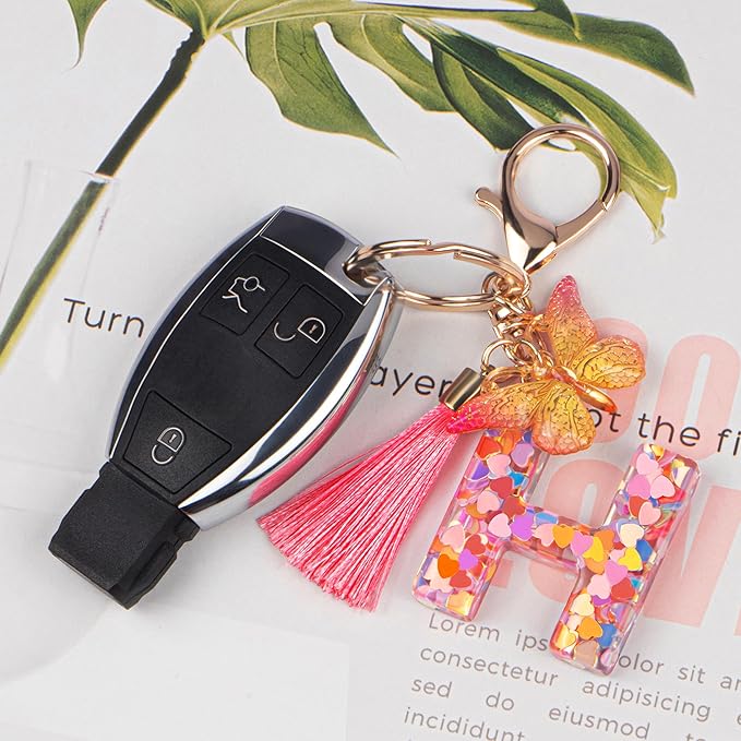 Suweibuke Colourful Cute Initial Letter Keychains for Women Girls with Tassel Butterfly, Charm for Purse Handbags Backpacks