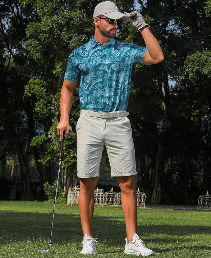 zeetoo Men's Polo Shirts Hawaiian Golf Polos Shirts Short Sleeve Performance Moisture Wicking Mens Golf Shirts