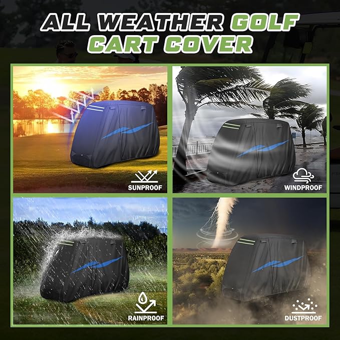 Mixsuper Liner 2/4 Passenger Golf Cart Cover for Club Car/EZGO/Yamaha, 10 Layers Golf Cart Cover with Zipper Door Windproof Sunproof 420D Waterproof Durable Polyester Black