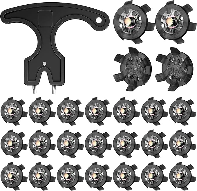 Cozypower 31 Pcs Golf Spikes Set Includes 30 Pcs Golf Cleats Replacement Black Cleats Spanner Metal Thread Screw 6 mm Dia Spike Tool for Lawn Cricket Shoe Player Lover(Black)