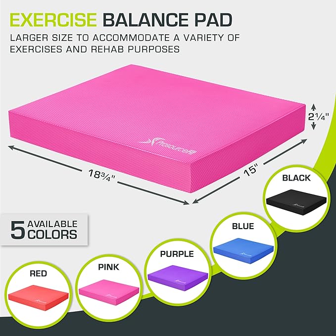 ProsourceFit Exercise Balance Pad – Large Cushioned Non-Slip Foam Mat & Knee Pad for Fitness, Stability Training, Physical Therapy, Yoga 15"x19", Pink