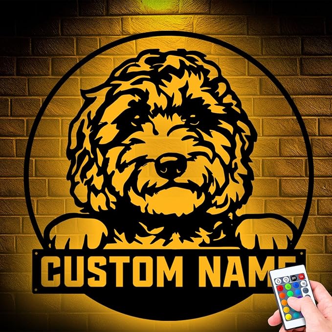 Custom Golden Doodle Metal Sign, Unique LED Lights Home Decor, Personalized Wall Art for Dog Lovers, gift for Pet Owners, Indoor or Outdoor Hanging Decoration