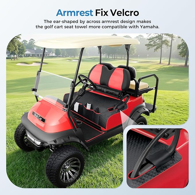 Tecoom Golf Cart Seat Covers, Universal Golf Cart Seat Towel Blanket with Armrest Strap 4 Pockets Non-Slip Bottom, Fits Club Car, EZGO, Yamaha, and More Front Seats, Protect Seats from Pet-Scratch Sun