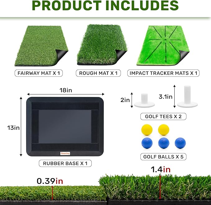 Golf Hitting Mat with Instant Swing Path Feedback & 3 Replaceable Golf Practice Mats Non-Slip Heavy-Duty Rubber Base for Indoor/Outdoor Driving Chipping & Putting Accuracy Training