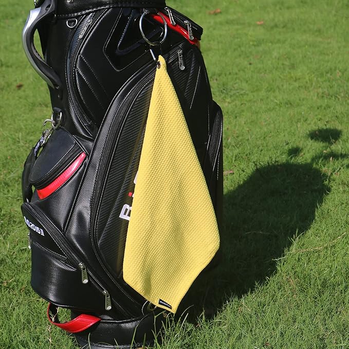 Handy Picks Microfiber Golf Towel (16" X 16") with Carabiner Clip, Waffle Pattern Golf Towel Hook and Loop Fastener - The Convenient Golf Cleaning Towel