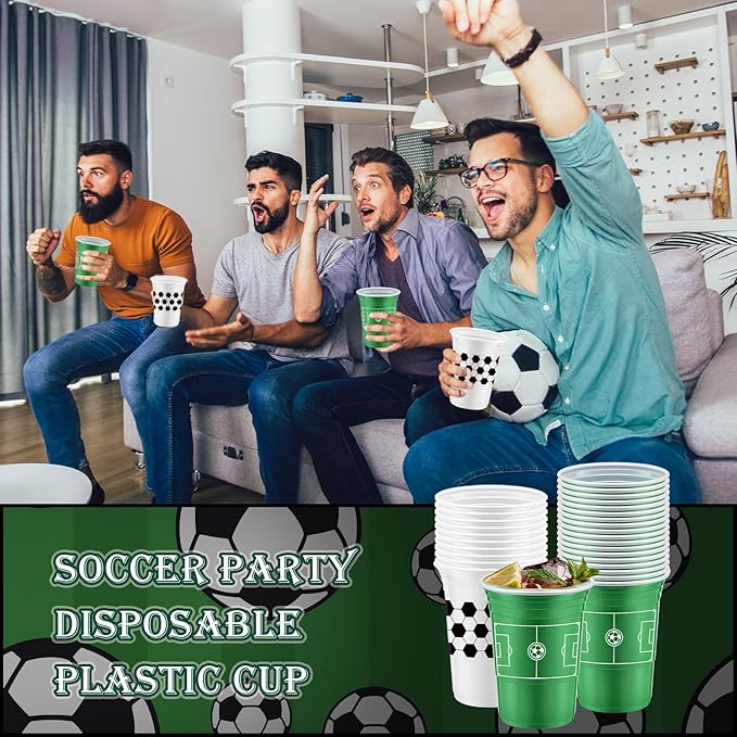Norme 48 Pcs Soccer Ball Party Supplies Bulk 16 oz Soccer Ball Party Thick Plastic Disposable Cup Hot Cold Drink Wine Coffee for Home Soccer Ball Themed Holiday Party Supplies Favors