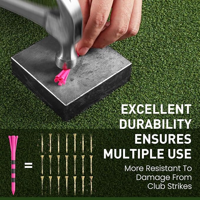 FINGER TEN Unbreakable Golf Tees Plastic 80 3 1/4" or 2 3/4" Driver Tees with 20 1 1/2" Iron Tees Assorted Pack, Low Resistance & Consistent Height Long Short Tees with Bright Colors