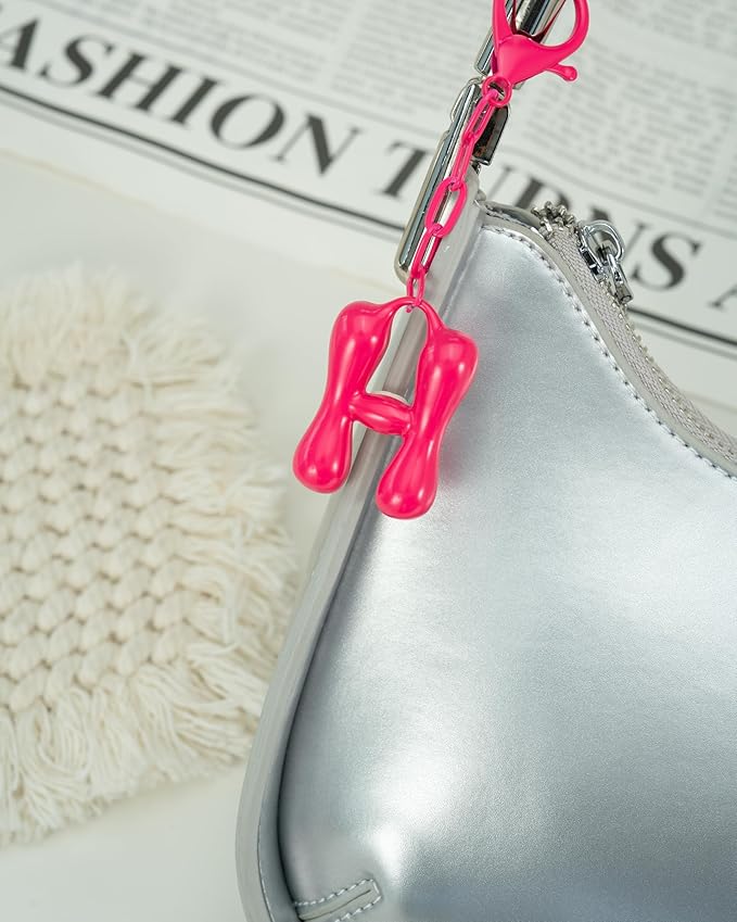 Initial Bag Charms, Bubble Letter Charm for Handbags, Cute Keychain with Letter, Initial Bag Charms for Women
