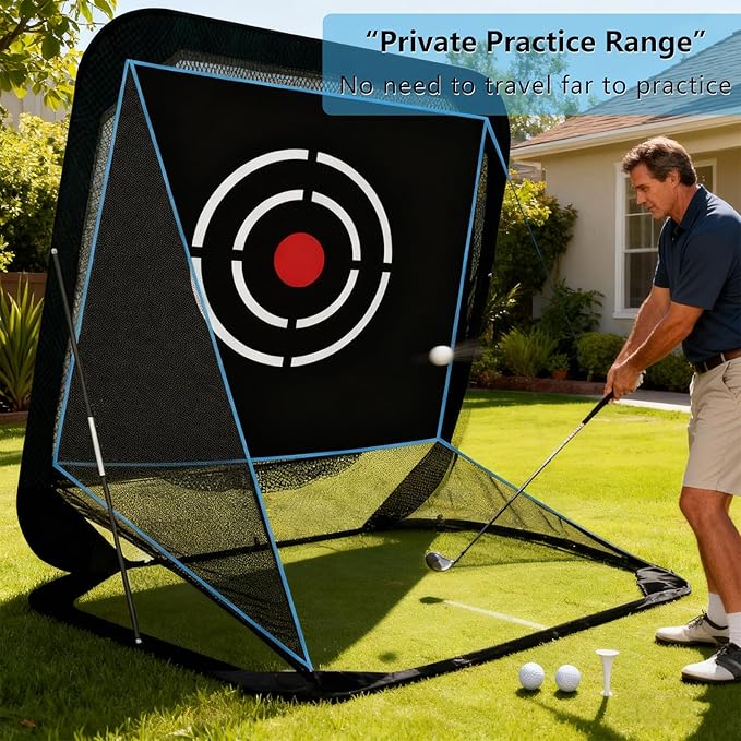 Pop-Up Golf Hitting Net - 8x7x7ft Heavy Duty Portable Driving Practice Equipment for Backyard Indoor Outdoor with Target & Carry Bag