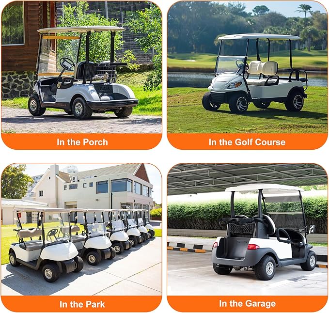 Golf Cart Cover 2 Passenger, 420D Heavy Duty Golf Cart Rain Cover with Waterproof Zipper and Reflective Strips, Universal Fits for 2 Seat Yamaha EZGO Honda Club Car