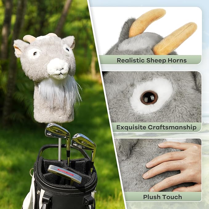 Big Crazy Funny Driver Headcover, Fairway Wood Hybrid Headcover, Golf Head Covers with Long Neck, Animal Plush Golf Club Covers, Golf Club Protector, and Funny Present