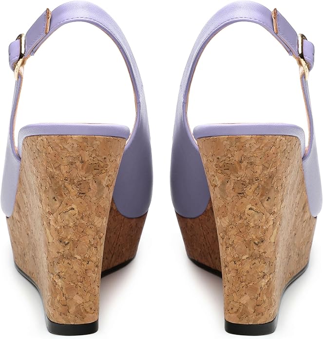 Womens Peep Toe Wedge Heels Matte Fashion Cork Slingback Pumps Platform Wedge Sandals 3.94 Inches
